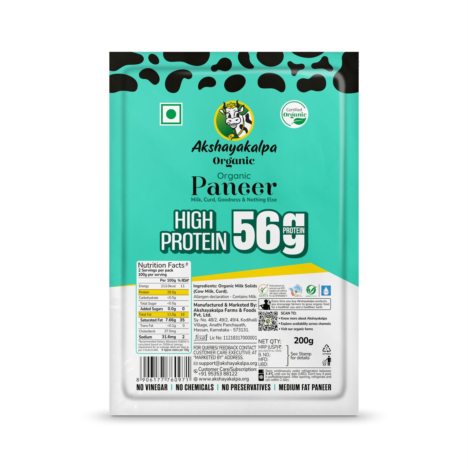 Akshayakalpa Organic High Protein Paneer (200g)