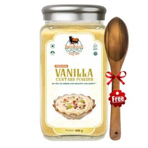 Kamdhenu Gauveda Custard Vanilla Powder 600g – 100% Natural & Preservative-Free Dessert Mix | Smooth, Creamy Vanilla Custard | No Artificial Colors | FSSAI Certified | Packed in Organic Glass Bottle (600g, Custard Powder)