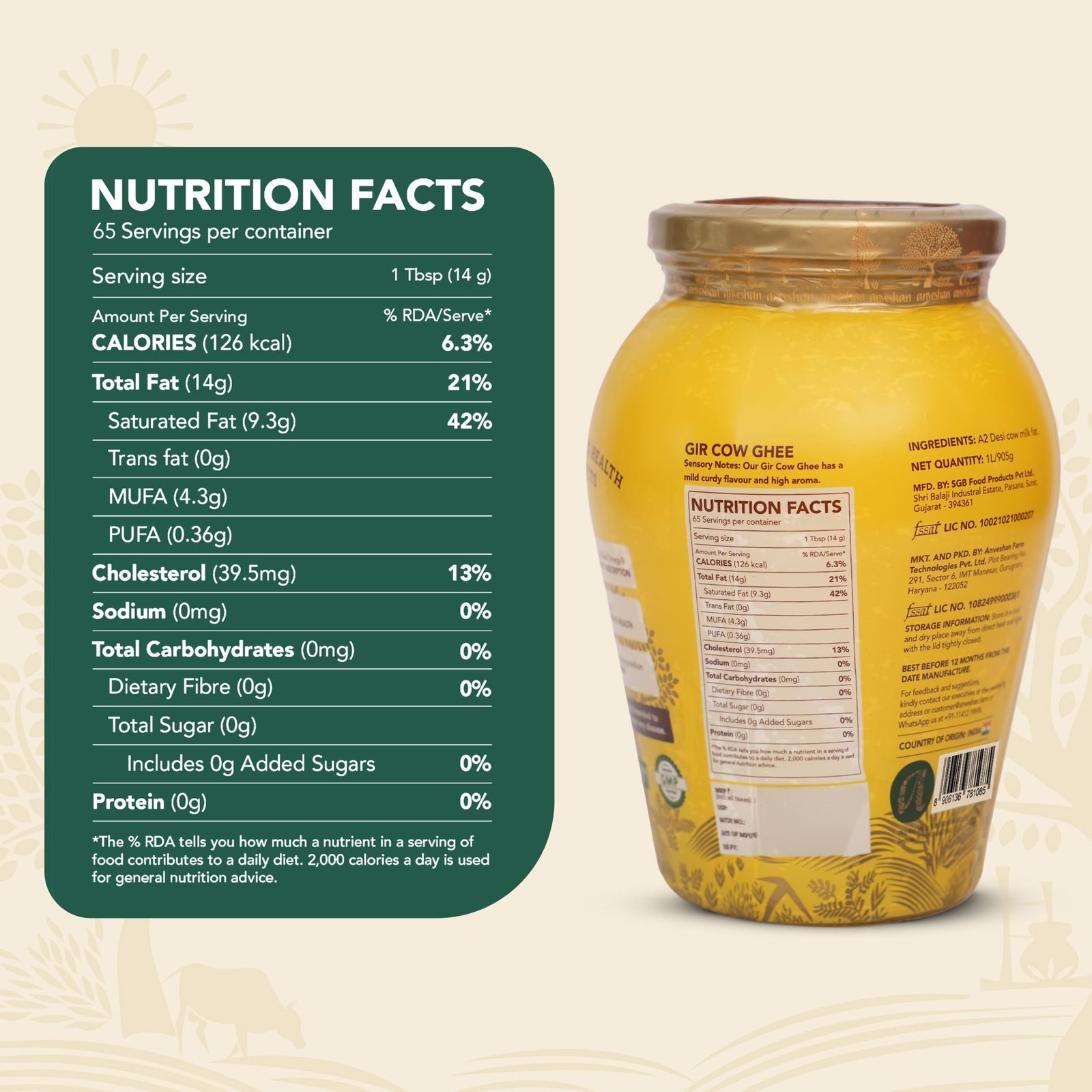 Anveshan A2 Gir Cow Ghee Bilona Method 1Liter, Traditional Bilona Method, Cultured, Immunity Booster, Pure, Natural, Healthy, Fresh, Lactose And Gluten Free - Image 2