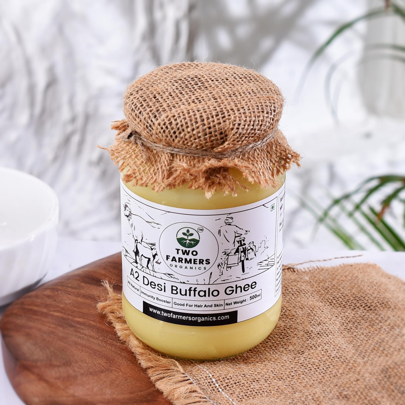 Two Farmers Organics A2 Buffalo Ghee | Bilona Method | 100% Natural & Preservative-Free | Rich in Calcium & Omega-3 | Desi Ghee for Cooking, Ayurveda & Wellness –500 ml Glass Jar - Image 7