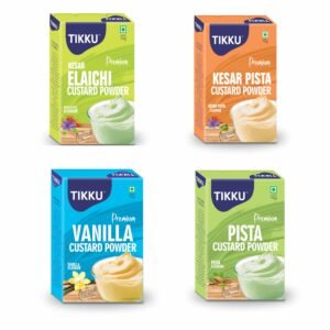 Tikku Combo of Custard Powder 100g x 4 Flavors (Vanilla, Kesar Elachi, Pista, Kesar Pista)
