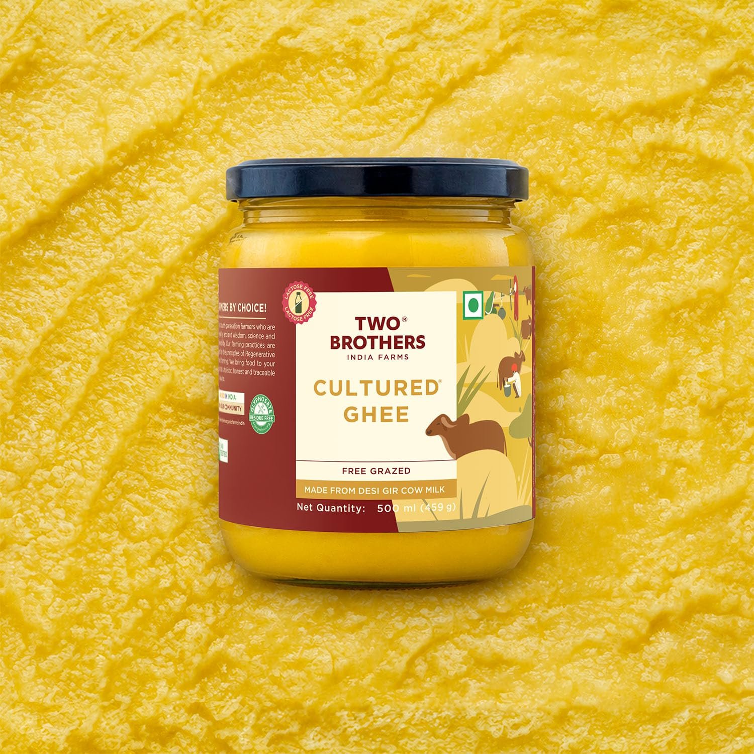 Two Brothers Pure Desi Gir Cow Cultured Ghee 500 ml | Free-grazed Desi Gir Cows | Bilona Method | Farm-Made with Probiotics for Gut Health | India's only Certified Glyphosate-Free ghee - Image 5