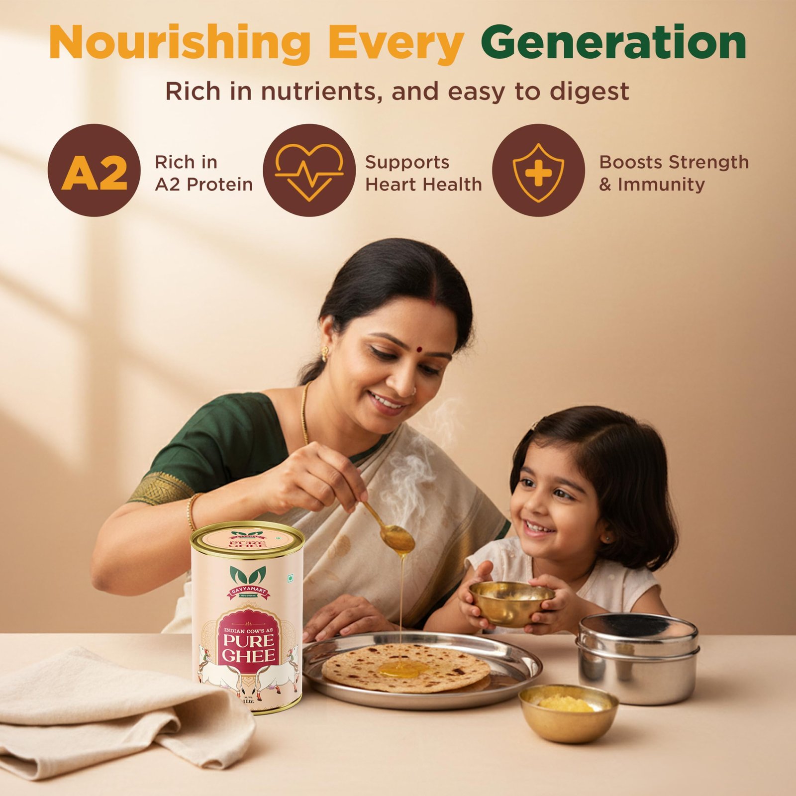 Gavyamart Indian A2 Cow Ghee 100% Pure Non GMO - Made of kankrej Organic Cow Ghee (1L) - Image 6