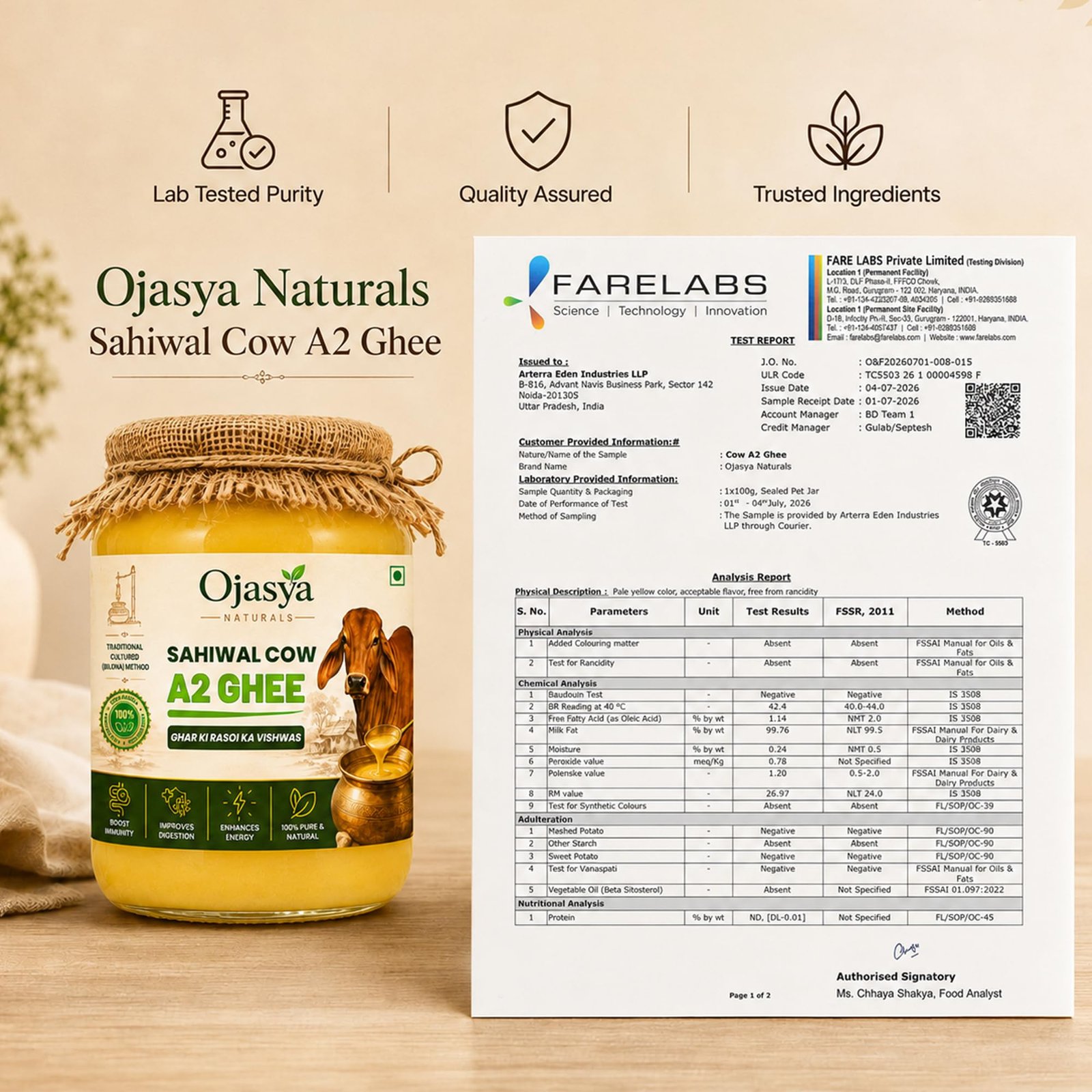 Pure A2 Sahiwal Cow Ghee (500ml) | Pure Desi Cow Ghee Made Using Traditional Bilona Method | Certified & Lab Tested Premium Indian Ghee for Cooking | Pooja & Daily Use | Ojasya Naturals - Image 2