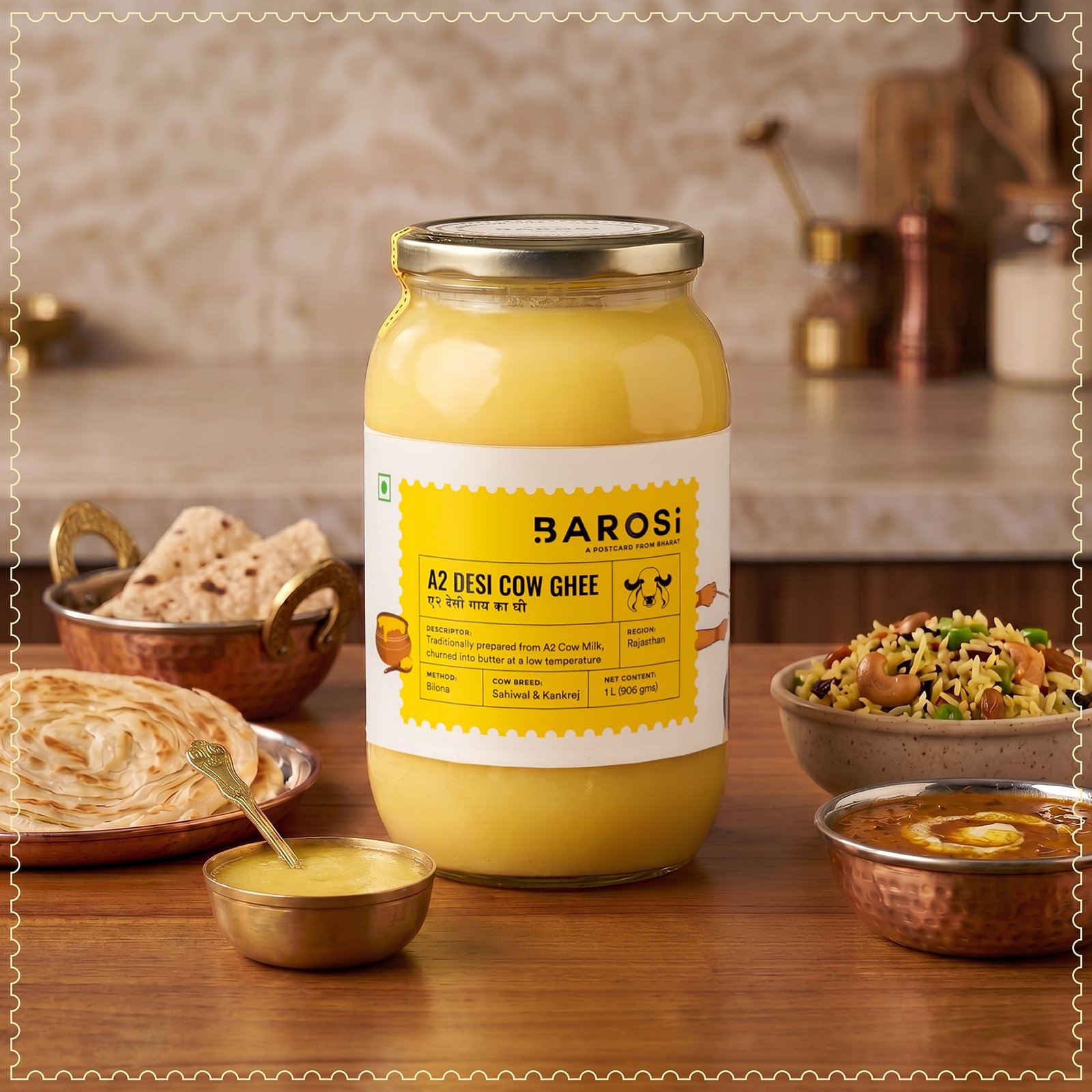 BAROSI A2 Desi Cow Ghee 1L | Lab Tested | Grass-Fed | Bilona | Glass Jar - Image 4