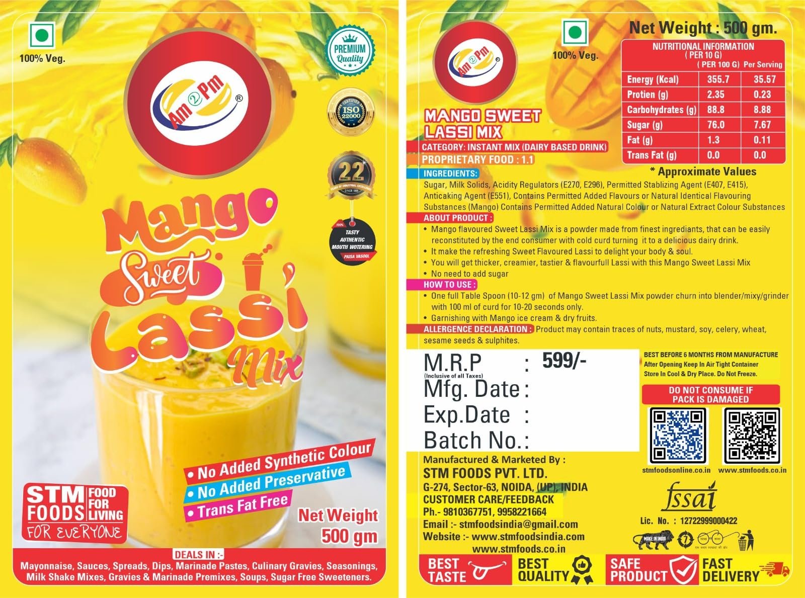 Am 2 Pm - Milk Shake Mix 1 Kg | Flavoured Lassi Mix 500g Powder, Silky Smoothy Instant Premix - Refreshing Drink For Summer (Pack of 2) (ButterScotch Milkshake + Mango Lassi Mix) - Image 7
