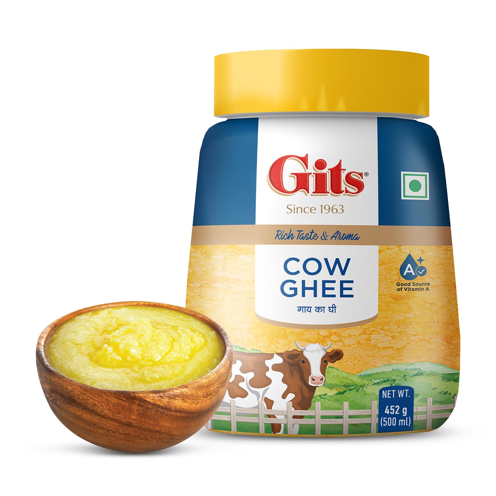 Gits Cow Ghee 500ml Jar, Pure Desi Ghee, No Preservatives