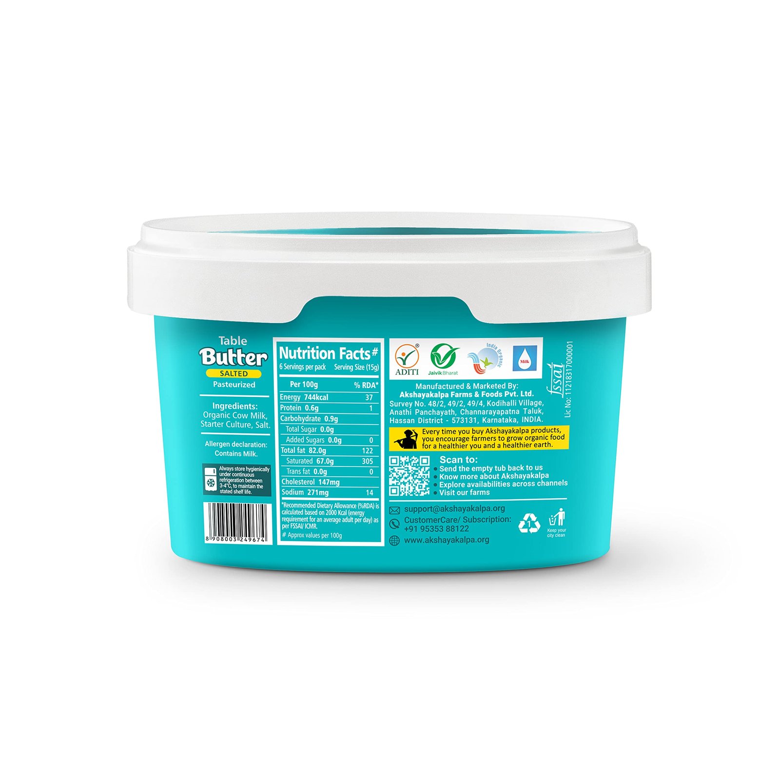 Akshayakalpa Organic -Organic Table Butter Salted 100 Gm-Tub - Image 2
